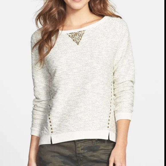 Lucky brand Style Casual Boho Sweatshirt With Metallic Neckline Details - Picture 1 of 6